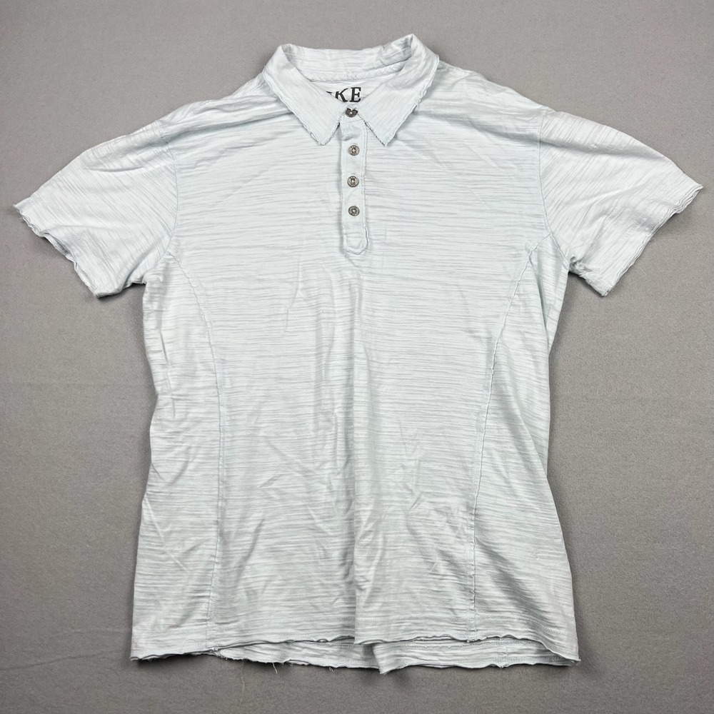 BKE Mens Large White Grey Slub Knit Athletic Fit Short Sleeve Light Polo Shirt